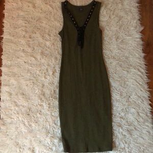 Green laced body con dress